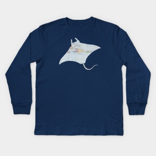 Manta Ray cut from 1915 map of Caribbean Kids Long Sleeve T-Shirt